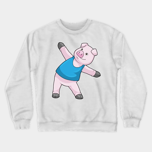 Pig at Yoga Stretching Crewneck Sweatshirt by Markus Schnabel